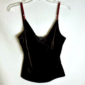 AZIZ Stretch Velvet Cropped Camisole Tank Y2K, Chocolate Brown | Sz‎ L